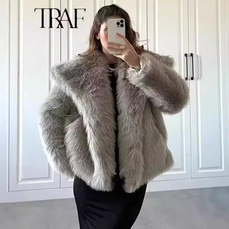 Women’s Faux Fur Jacket – 2025 Autumn/Winter Loose Long-Sleeve Toka Fox Coat