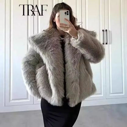 Women’s Faux Fur Jacket – 2025 Autumn/Winter Loose Long-Sleeve Toka Fox Coat