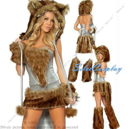 Women’s Fox Cosplay Costume Set – Halloween Party Outfit with Top, Skirt, Hat, Gloves & Tail