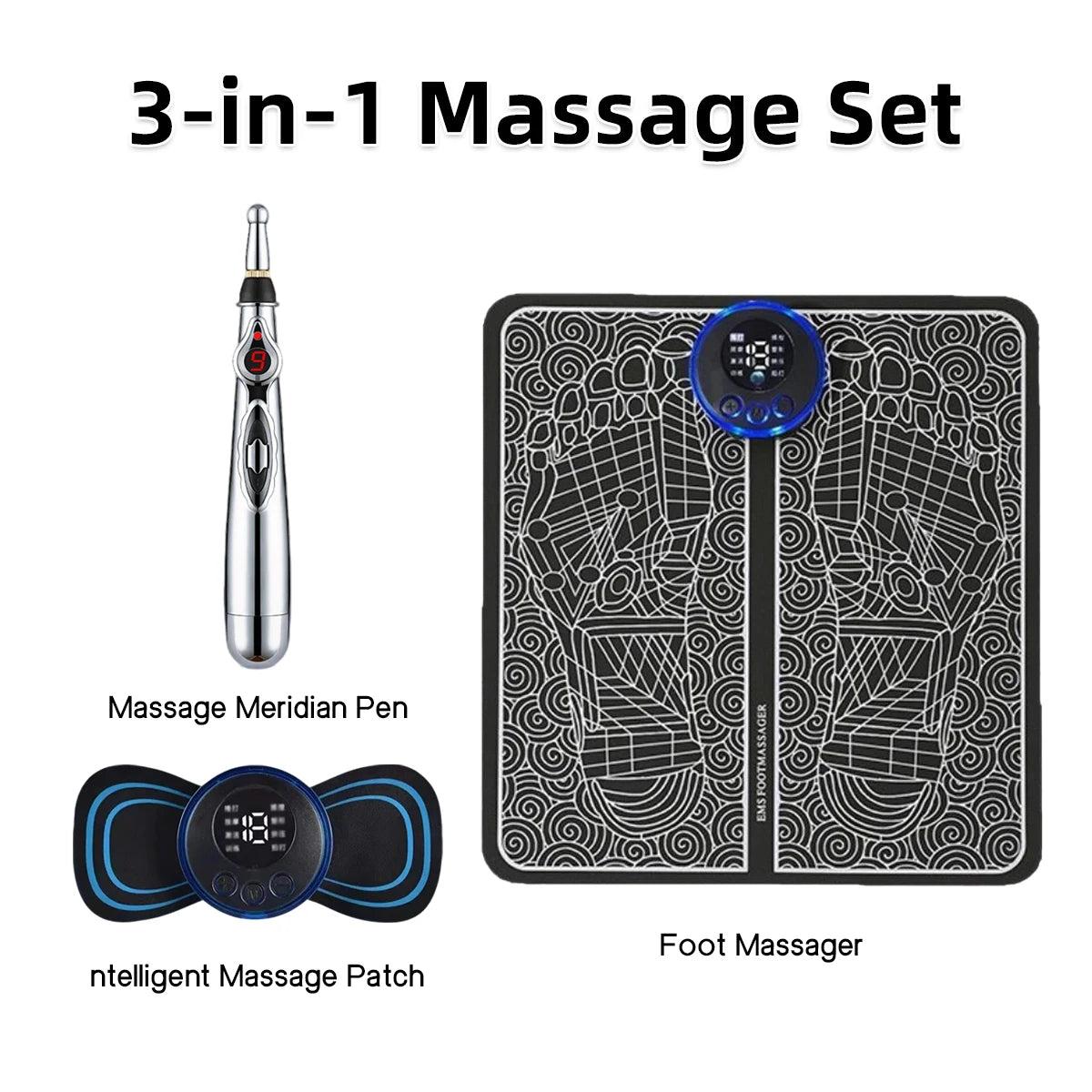 3pc Ems Smart Massage Set Full Body Massager Foot Acupoint Massager Portable Electronic Massager Relieve Shoulder Neck Back Pain