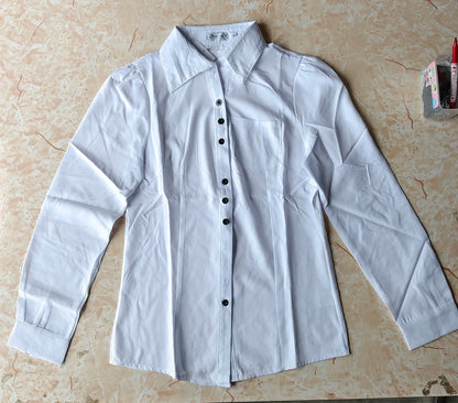 Women’s White Chiffon Blouse – Long Sleeve V-Neck Formal Shirt for Autumn
