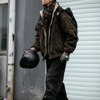 Men’s Vintage Polar Fleece Jacket – Japanese Korean Streetwear Thick Warm Winter Coat