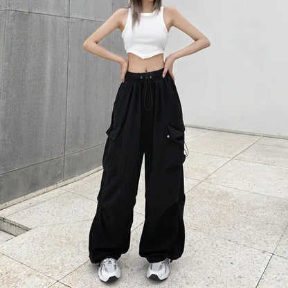 Women’s Casual Joggers Cargo Pants – Low-Waist Drawstring Wide-Leg Baggy Trousers | Y2K Streetwear Oversize Sweatpants