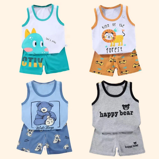 2PCS Children Summer Clothing Set – Cotton Vest & Shorts – Boys & Girls Sleeveless Outfit