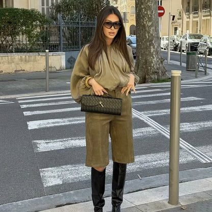 Women’s High-Waisted Casual Shorts & Long Sleeve Jacket Set – Fashion Two-Piece Outfit for Spring & Autumn