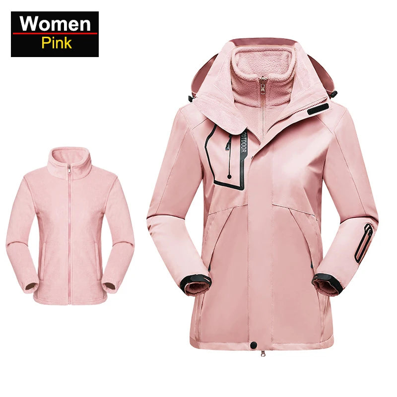 Women’s 3-in-1 Waterproof Hiking Jacket – Fleece Lined Winter Windbreaker