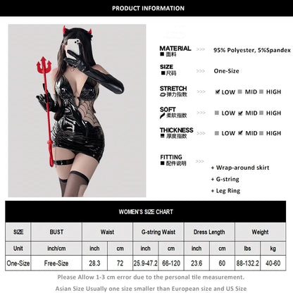 2025 Halloween Sexy Witch Lingerie Costume – Seductive Spider PU Faux Leather Bodycon Dress with Stockings for Women Cosplay