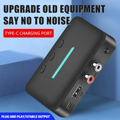 USB Bluetooth 5.3 Audio Receiver – Wireless Stereo Music Adapter, 3.5mm AUX & RCA, U-Disk Playback for Desktop Speakers & Amplifiers