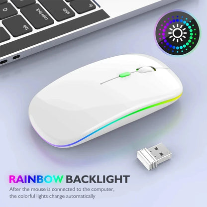 Wireless Rechargeable Silent LED Backlit Mouse – Dual Mode Bluetooth & 2.4GHz Optical Mouse for Laptop & PC
