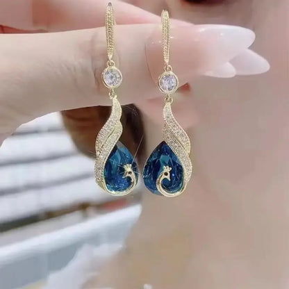 Elegant Blue Peacock Crystal Jewelry Set – Long Tassel Necklace & Earrings for Women, Vintage Luxury Party Gift