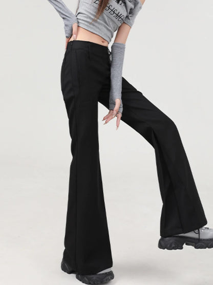 Women’s High-Waist Flare Pants – Solid Color Full-Length American Style Trousers | Straight-Leg All-Match Trendy Look