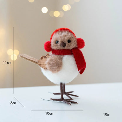 Christmas Simulation Bird Hanging Pendant Foam Red Scarf Hats Bird Xmas Tree Ornaments Merry Christmas Decor Happy New Year