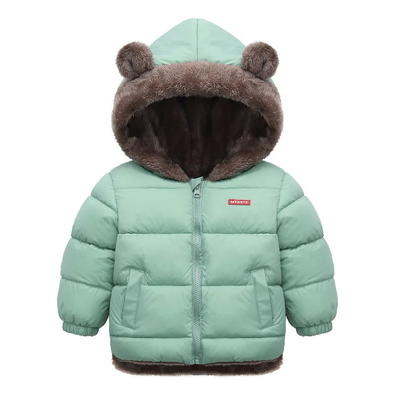 Kids’ Hooded Cotton Jacket – Winter Thick Fleece Cashmere Padded Coat for Boys & Girls