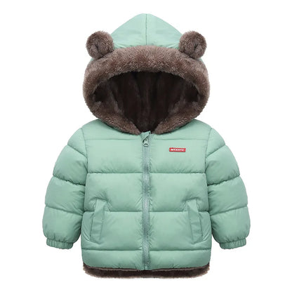 Kids’ Hooded Cotton Jacket – Winter Thick Fleece Cashmere Padded Coat for Boys & Girls