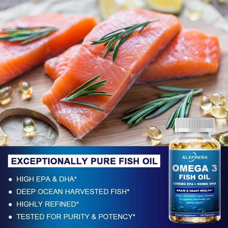 Alxfresh Wild Caught Omega-3 Fish Oil 3600mg – High EPA 1300mg & DHA 900mg – 120 Softgelsf
