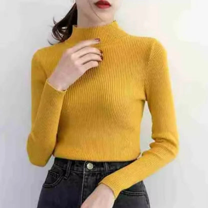 Autumn Winter Women’s Mock Neck Slim Knit Sweater