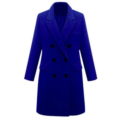 Women’s Wool Officewear Coat – Elegant Double-Breasted Lapel Jacket | Autumn Winter Loose Solid Outwear