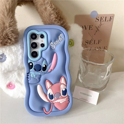 Stitch Angel Phone Case for Samsung Galaxy S24 S23 S22 S25 Ultra FE A56 A55 A53 A52 A54 A16 A35 5G Cartoon Silicone Phone Cover