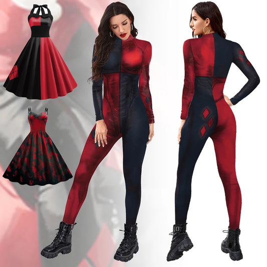 Women’s Movie Role Cosplay Jumpsuit – Halloween & Christmas Printed Bodysuit Costume Party Outfit