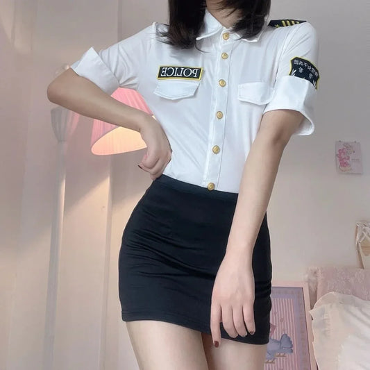 2025 Women’s Halloween Police Officer Cosplay Costume – Slim Fit Top & Skirt Dream Outfit