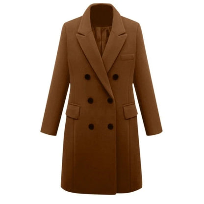 Women’s Wool Officewear Coat – Elegant Double-Breasted Lapel Jacket | Autumn Winter Loose Solid Outwear