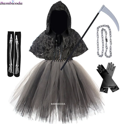 2025 Halloween Girls Demon & Death Costume – Medieval Hooded Cloak for Horror Cosplay and Party Fancy DressHalloween, Girls Costume, Demon Costume, Death Costume, Horror Costume