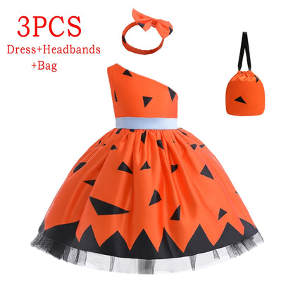 Girls’ Halloween Cosplay Costume – Pumpkin, Bat & Gothic Princess Dress for Carnival, Christmas & Birthday Parties