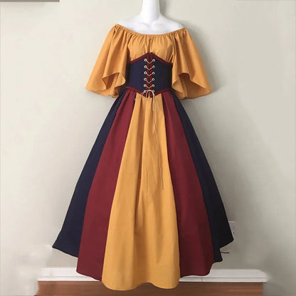 2025 Halloween Women’s Medieval Cosplay Costume – Retro Slim Swing One-Shoulder Dress for Love Live & Party