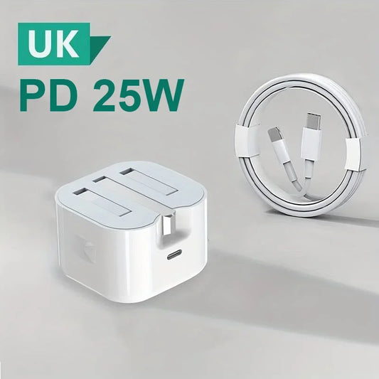UK USB-C Charger 25W PD Fast Charging Adapter for iPhone 15/14/13 Pro – QC3.0 Type-C Quick Charge Travel Wall Power AdapterElectronics & Accessories