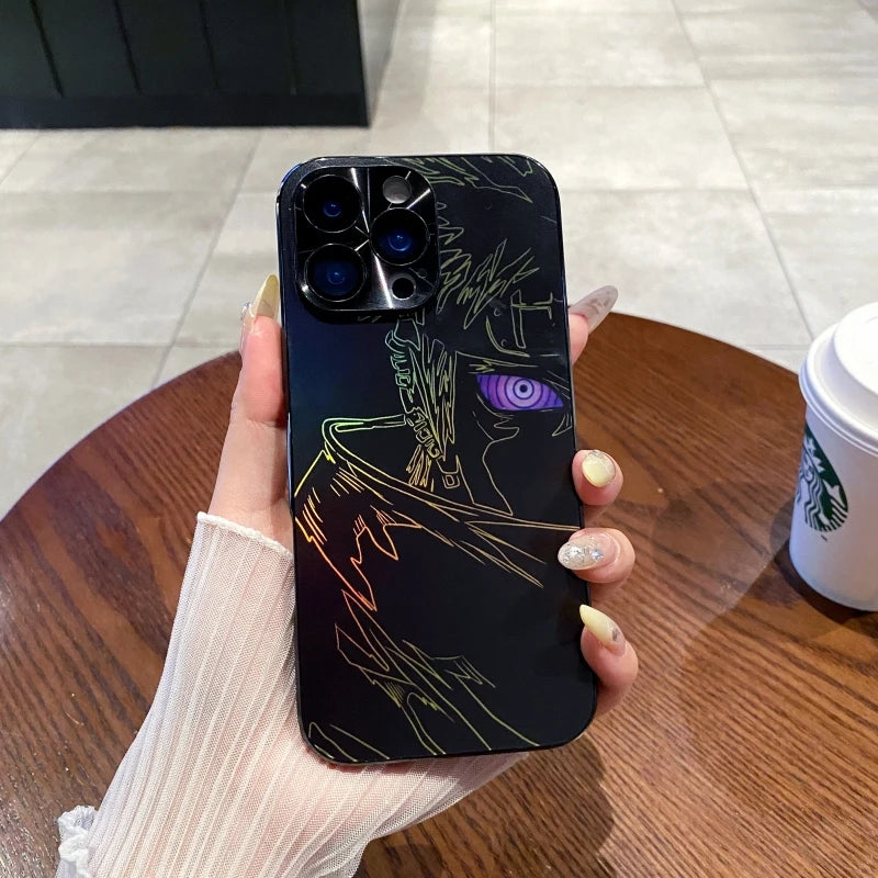 New Laser Bling Anime Cases for iphone 14 13 12 15 16 pro max 13pro 14pro 15pro Kakashi Obito Pain Phonecase Gift