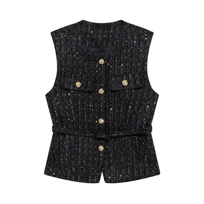 2025 Summer Women’s Casual French Vest – Simple & Comfortable Belted Textured Design