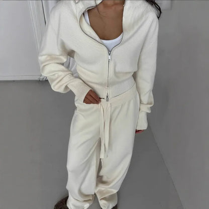 High-End Casual Elegant Straight-Leg Suit for Women – Autumn Solid Color Blazer with Knitted Two-Piece Inner Layer