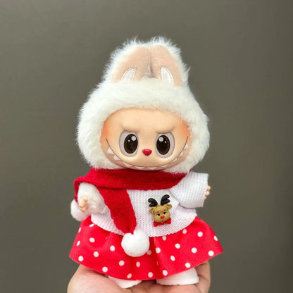 Labubu Christmas Deer Outfit – Red Festive Clothes Set for V1/V2/V3/V4 Figures, “Pin For Love” Holiday Edition