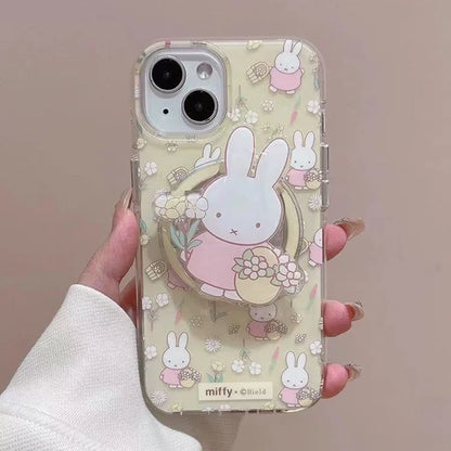Cartoon Miffy Phone Case Suitable for Iphone 16 15 14 Cute Magnetic Bracket High Quality Anti Drop Phone Case Anime Accessories