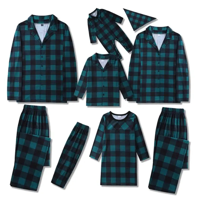 Christmas Family Matching Pajamas – Plaid Cotton Set for Mom, Dad, Kids, Baby & Pet
