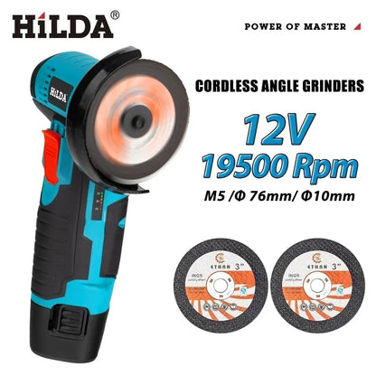 HiLDA 12V Mini Electric Angle Grinder 3-Inch Cordless Cutting & Polishing MachineElectric Angle Grinder