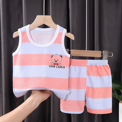 2PCS Children Summer Clothing Set – Cotton Vest & Shorts – Boys & Girls Sleeveless Outfit