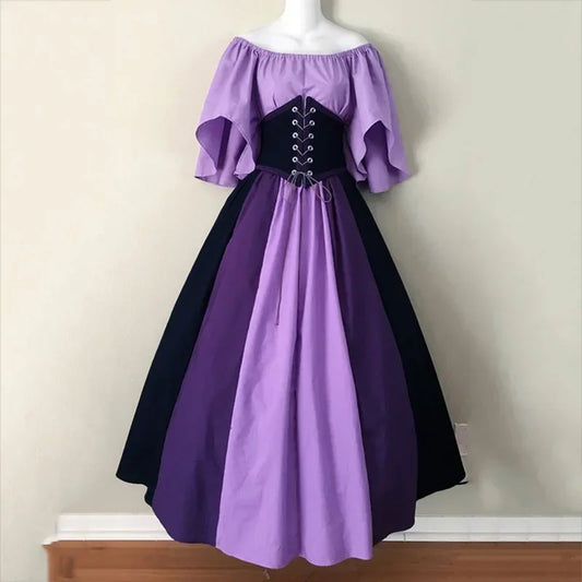 2025 Halloween Women’s Medieval Cosplay Costume – Retro Slim Swing One-Shoulder Dress for Love Live & Party