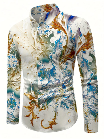 Men’s Geometric-Patterned Casual Button-Down Shirt