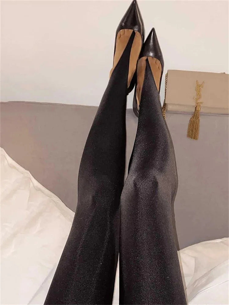 Women’s Y2K High Waist Glitter Skinny Pants – Korean Fashion Winter Leggings