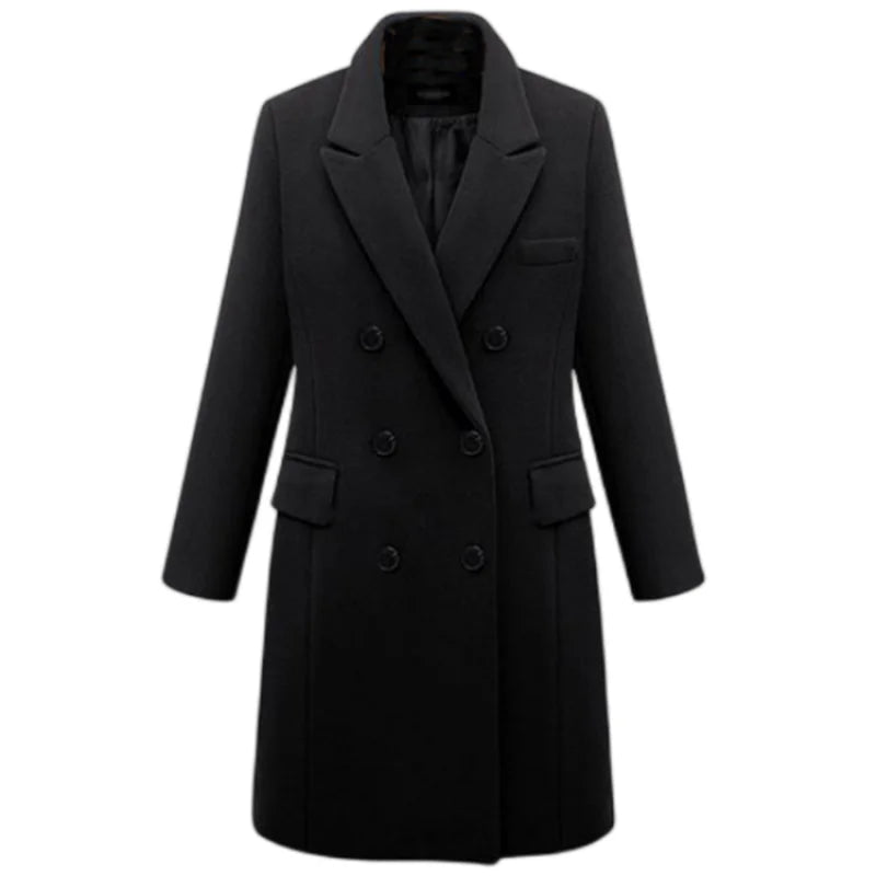 Women’s Wool Officewear Coat – Elegant Double-Breasted Lapel Jacket | Autumn Winter Loose Solid Outwear