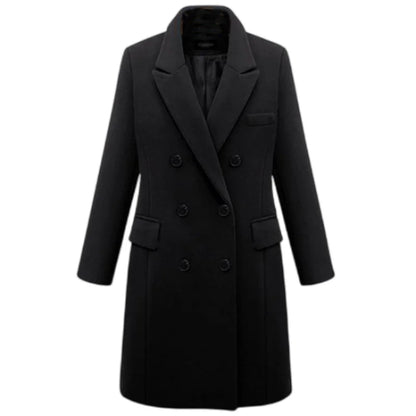 Women’s Wool Officewear Coat – Elegant Double-Breasted Lapel Jacket | Autumn Winter Loose Solid Outwear