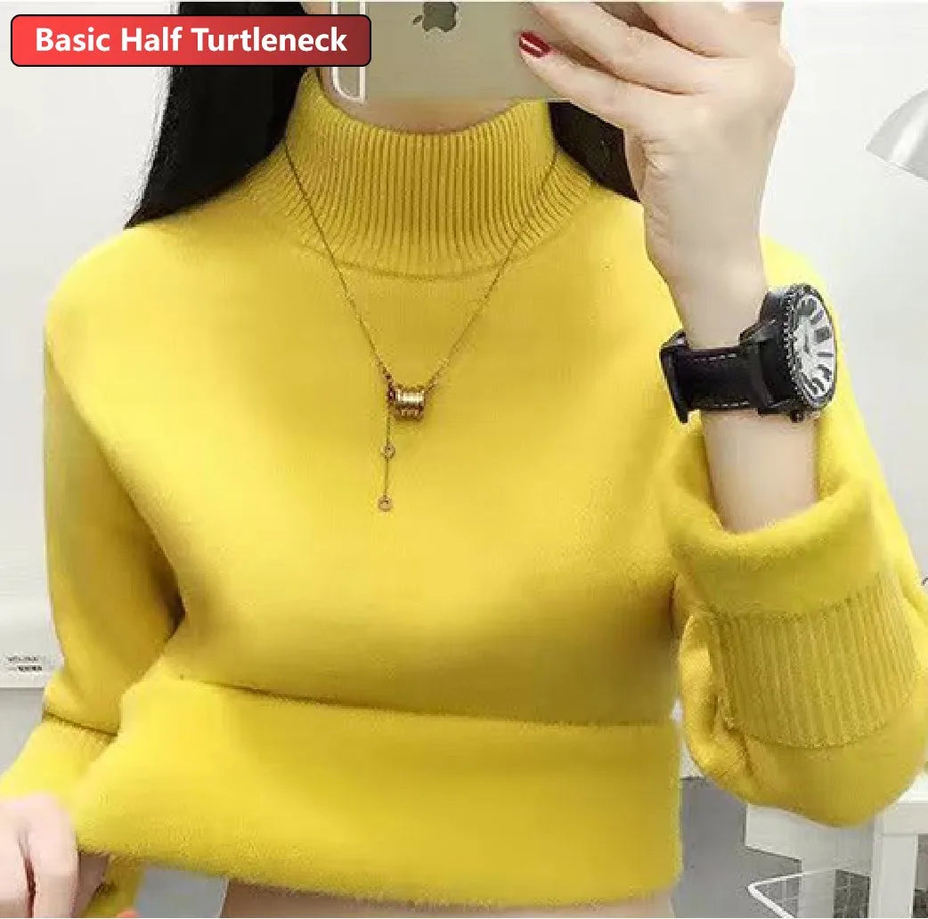 Women’s Turtleneck Knitted Sweater – Elegant Thick Velvet-Lined Warm Winter Pullover
