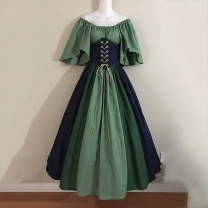 2025 Halloween Women’s Medieval Cosplay Costume – Retro Slim Swing One-Shoulder Dress for Love Live & Party
