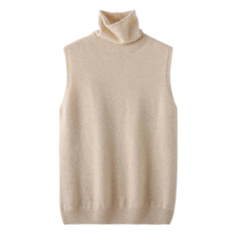 Women’s 100% Merino Wool Turtleneck Sweater Vest – Sleeveless Knitted Pullover
