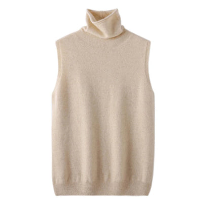 Women’s 100% Merino Wool Turtleneck Sweater Vest – Sleeveless Knitted Pullover