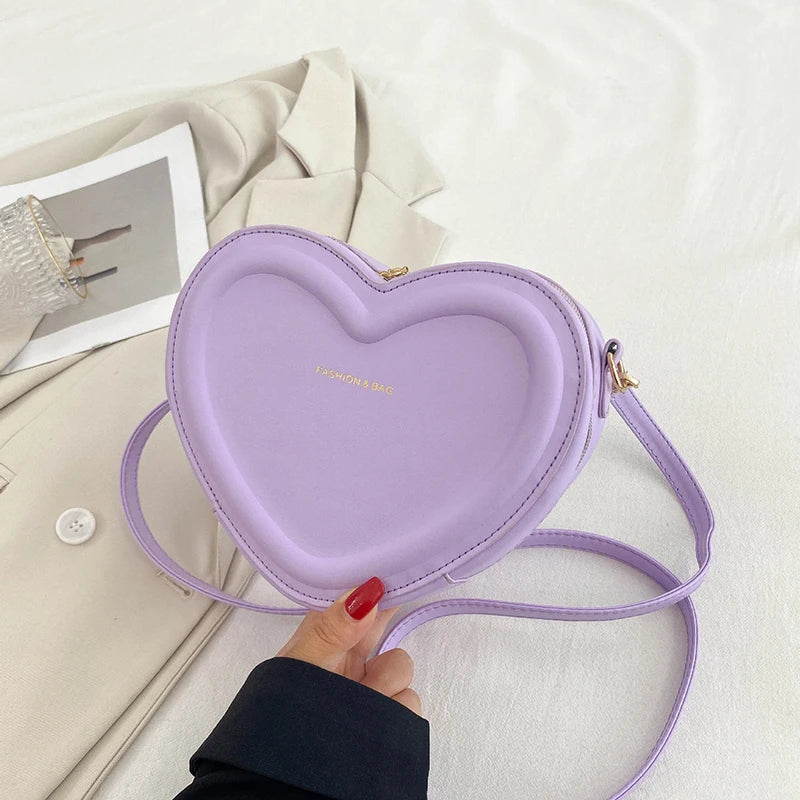 Hot Sale Solid Color Pu Leather Shoulder Bags Heart Shape Crossbody Bags For Women Fashion Small Handbags and Purse