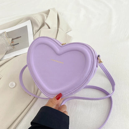 Hot Sale Solid Color Pu Leather Shoulder Bags Heart Shape Crossbody Bags For Women Fashion Small Handbags and Purse