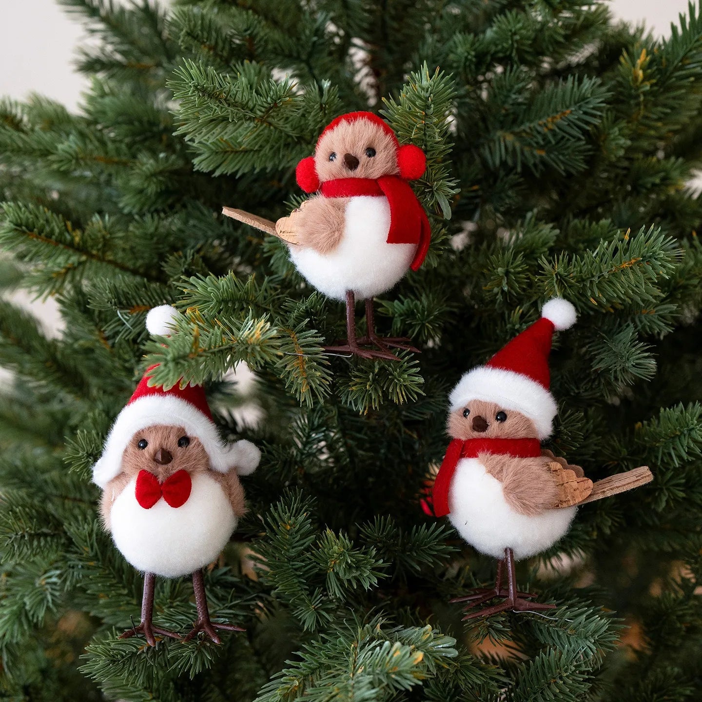 Christmas Simulation Bird Hanging Pendant Foam Red Scarf Hats Bird Xmas Tree Ornaments Merry Christmas Decor Happy New Year