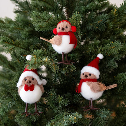 Christmas Simulation Bird Hanging Pendant Foam Red Scarf Hats Bird Xmas Tree Ornaments Merry Christmas Decor Happy New Year